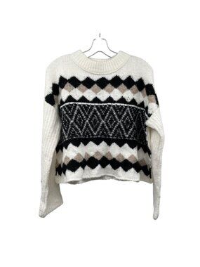 Elan Womens Cropped Sweater Multicolor Print Pullover Long Sleeve Size XS